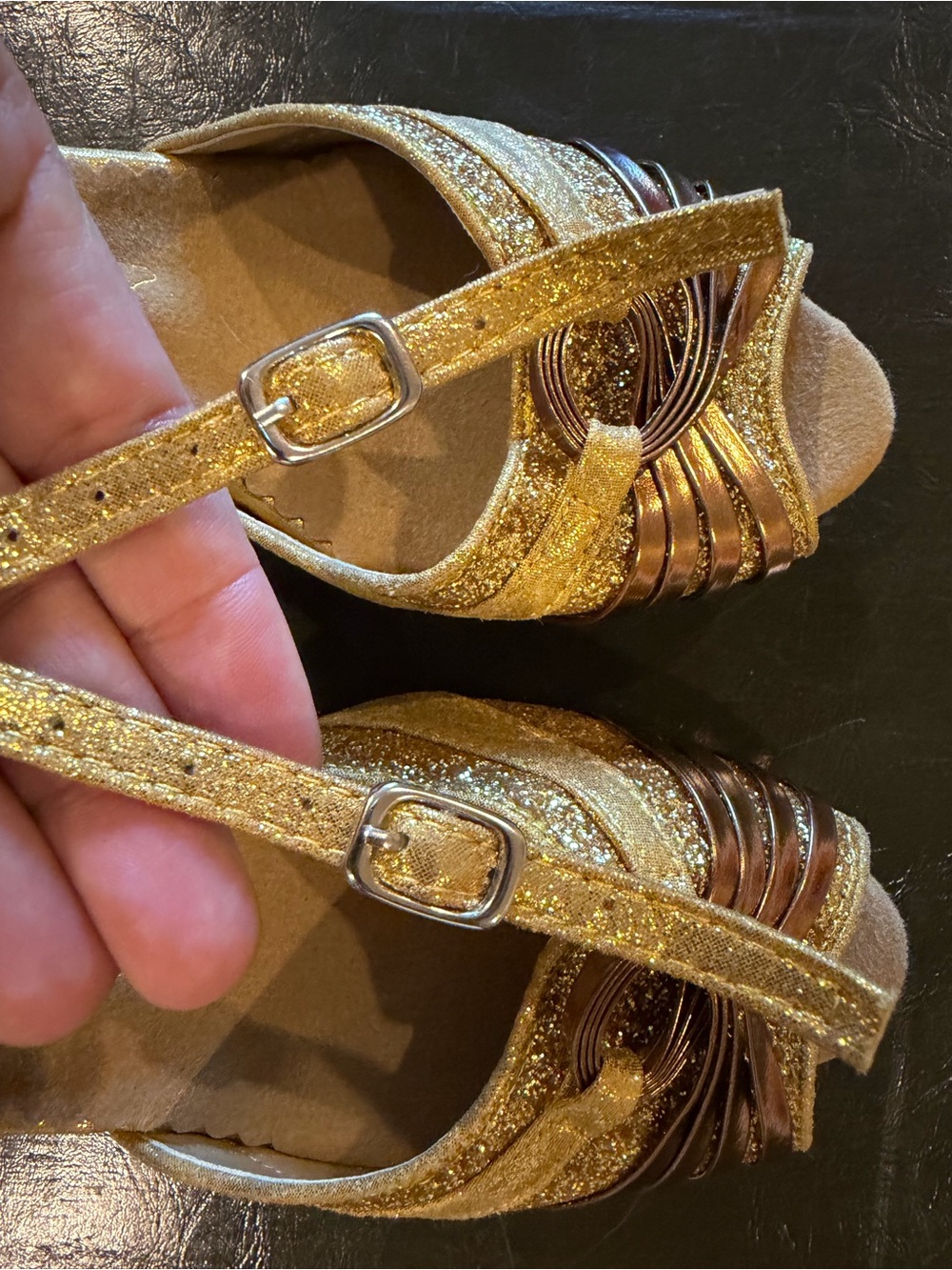 Super Comfortable Ballroom Latin Dance Gold Glitter shoes w Kitten Heels Size 38 - Picture 12 of 17